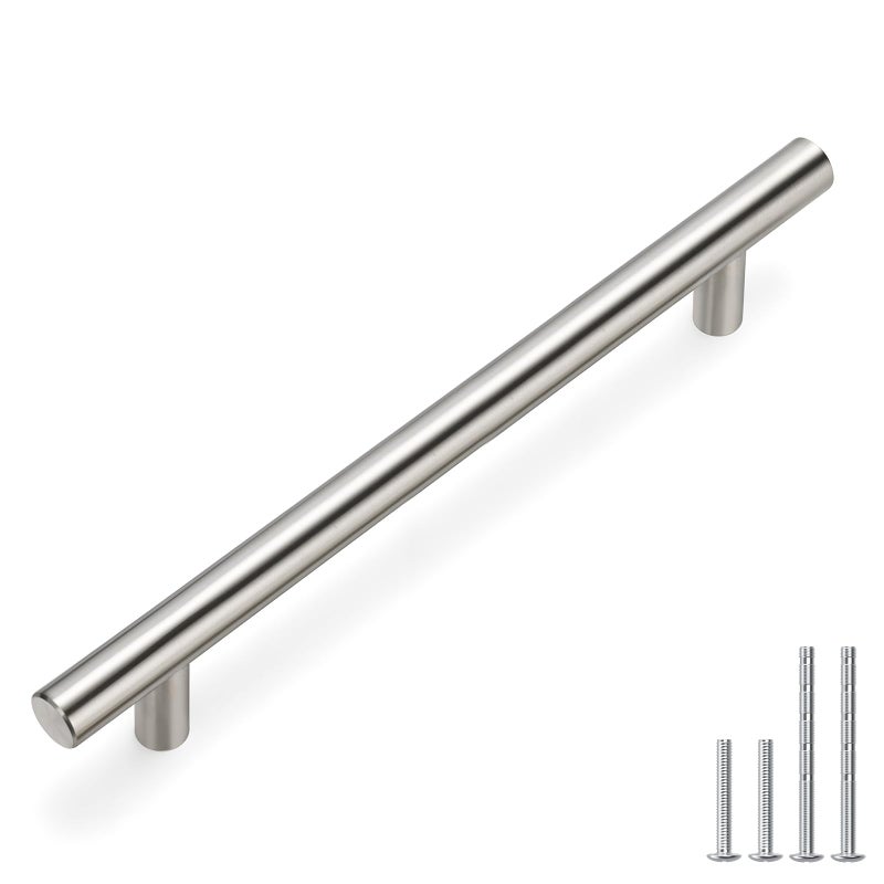 homdiy (5 Pack) Drawer Pulls Brushed Nickel Cabinet Pulls HD201SN Cabinet Hardware Euro Style Drawer Handles 6-1/4in Hole Centers Kitchen Cabinet Handles Cupboard Handles - Image 1